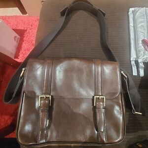 Fossil Dark Brown Leather Messenger Bag